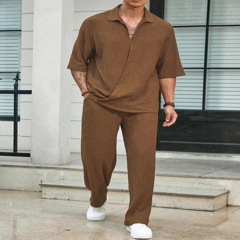 Leo Textured Plissé Shirt & Trousers Co-Ord Set