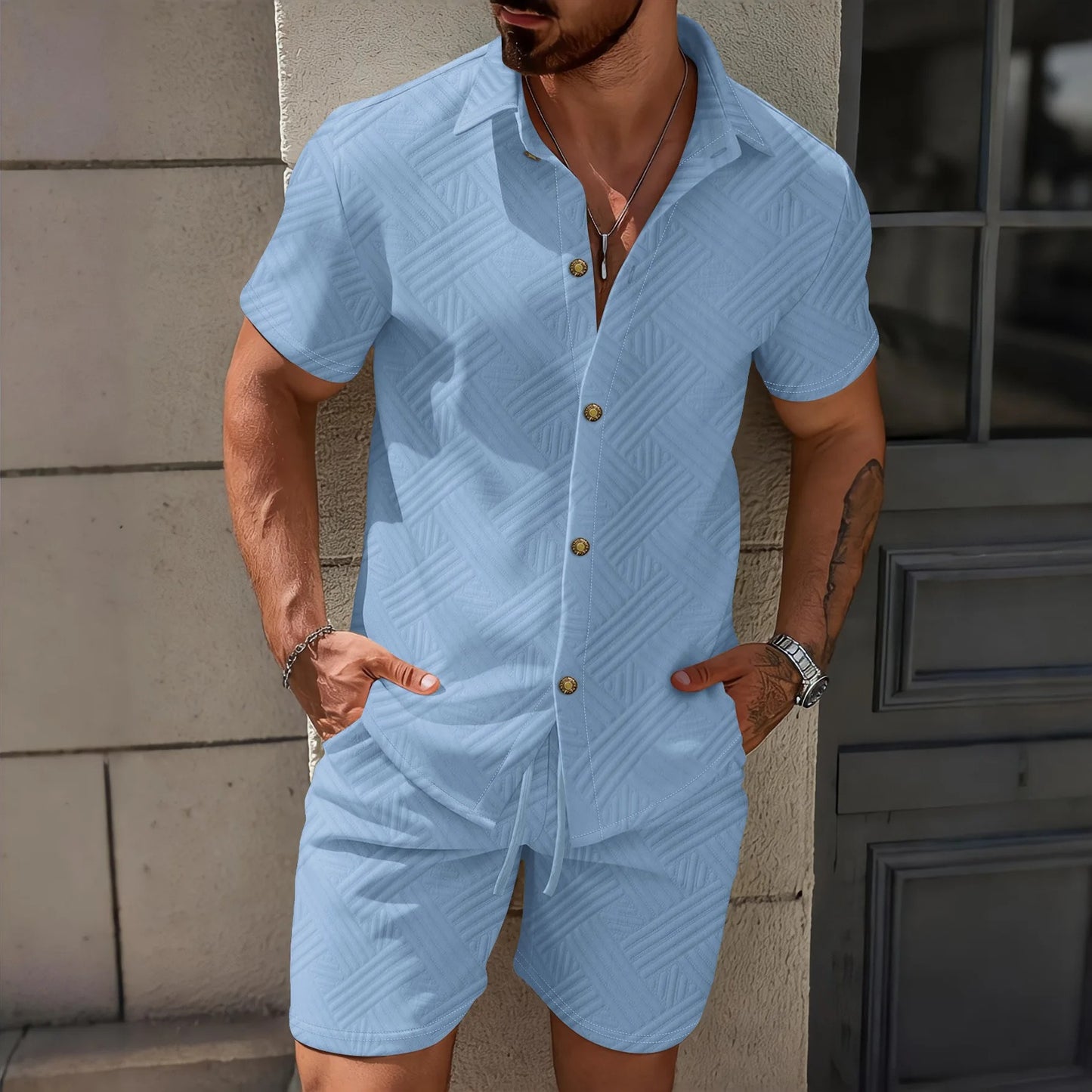 St. Tropez Button-Up Jacquard Two-Piece Set