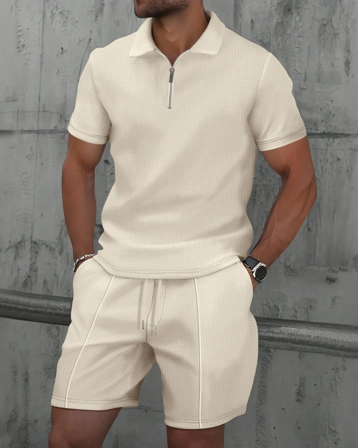 Lucas Ribbed Quarter-Zip Shorts Co-Ord Set