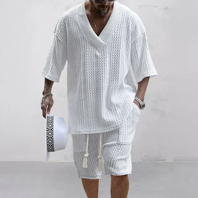 Santorini Cable-Knit Two-Piece Shorts Set