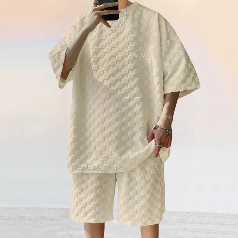 Kai Textured Check Oversized T-Shirt & Shorts Co-Ord Set