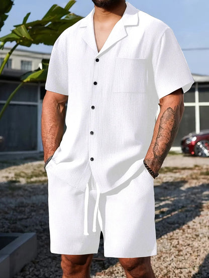 Arlo Cotton-Linen Cuban Collar Shirt & Shorts Co-Ord Set