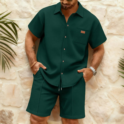 Leo Waffle-Textured Shirt & Shorts Co-Ord Set