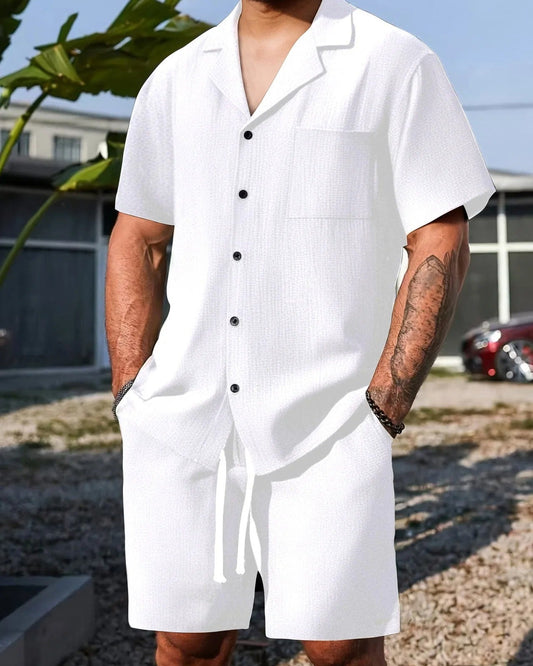 Arlo Cotton-Linen Cuban Collar Shirt & Shorts Co-Ord Set