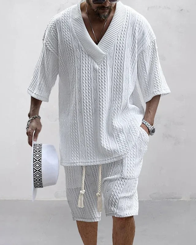 Santorini Cable-Knit Two-Piece Shorts Set