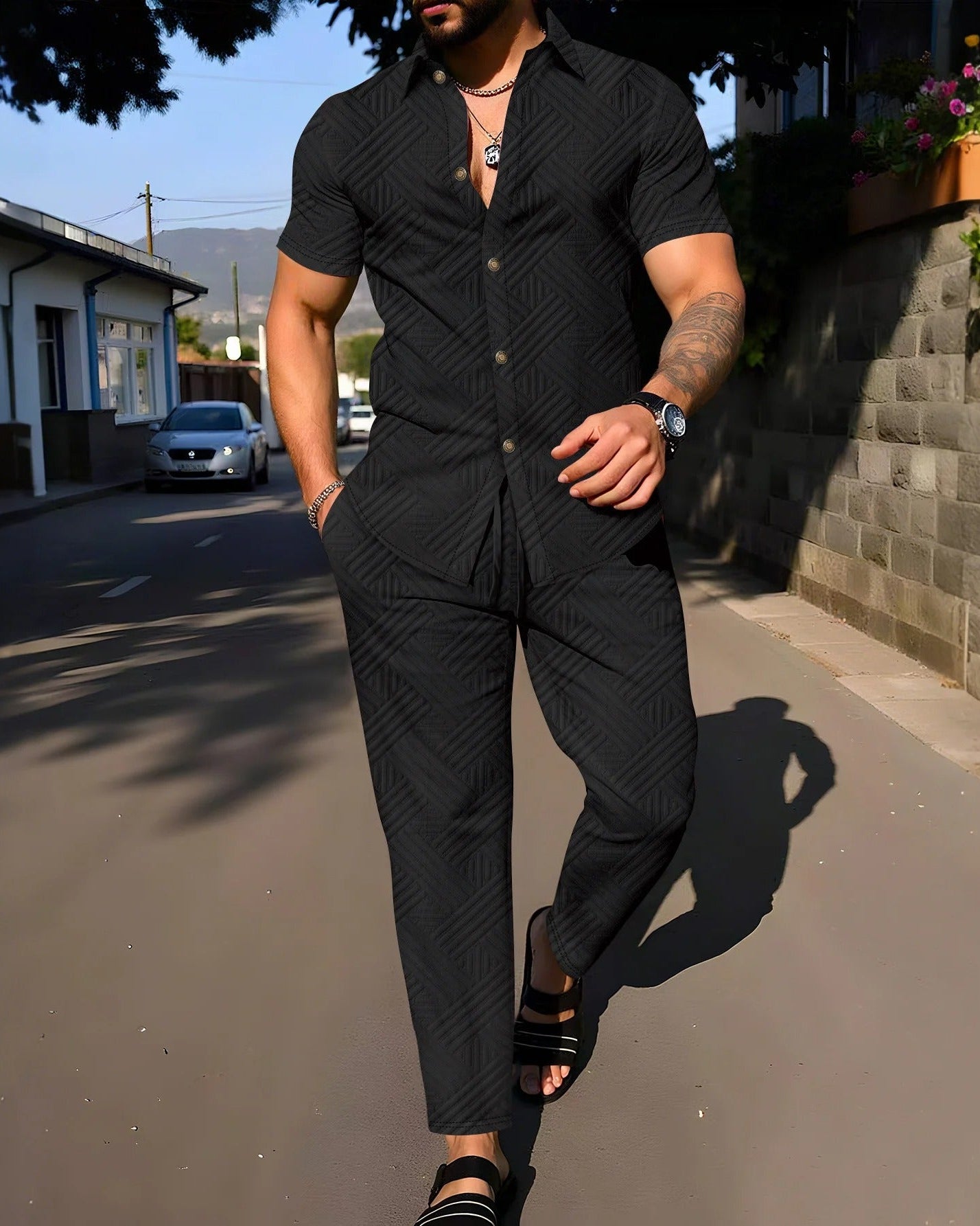 Mason Micro-Textured Shirt & Trousers Co-Ord Set