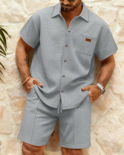 Leo Waffle-Textured Shirt & Shorts Co-Ord Set