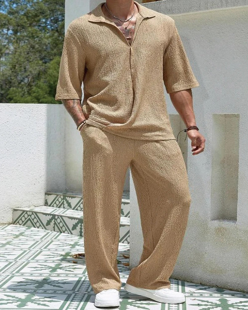 Leo Textured Plissé Shirt & Trousers Co-Ord Set