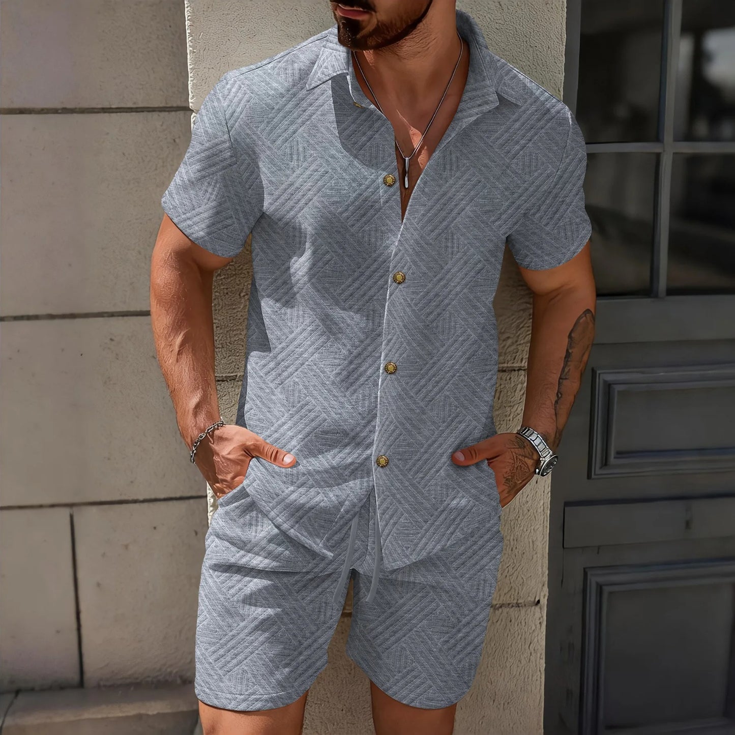 St. Tropez Button-Up Jacquard Two-Piece Set