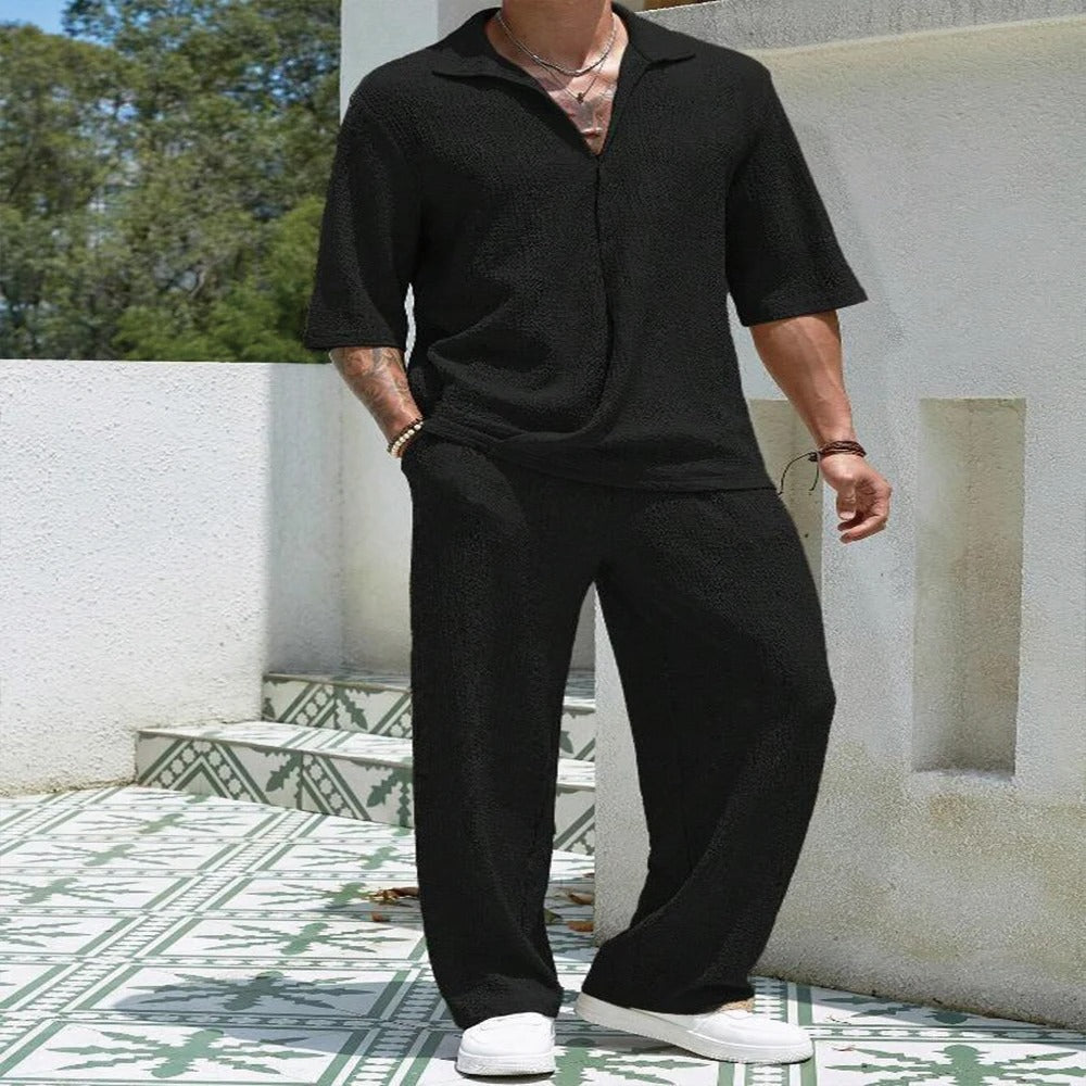 Leo Textured Plissé Shirt & Trousers Co-Ord Set