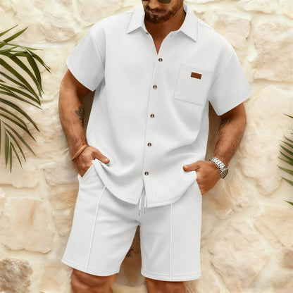 Leo Waffle-Textured Shirt & Shorts Co-Ord Set
