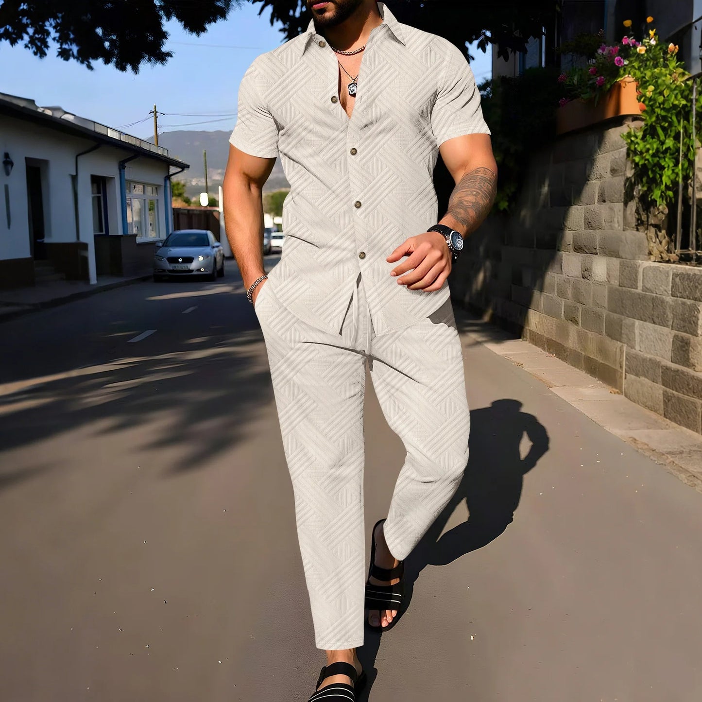 Mason Micro-Textured Shirt & Trousers Co-Ord Set
