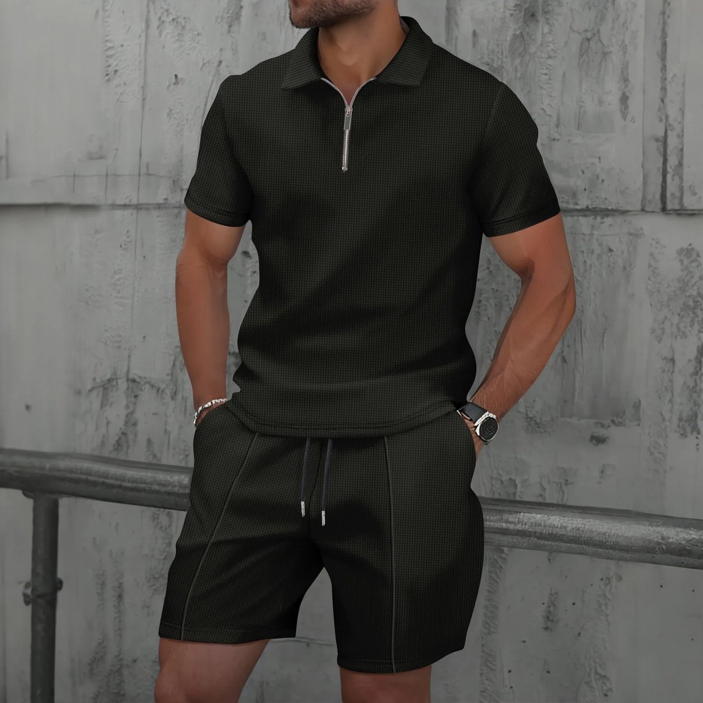 Lucas Ribbed Quarter-Zip Shorts Co-Ord Set