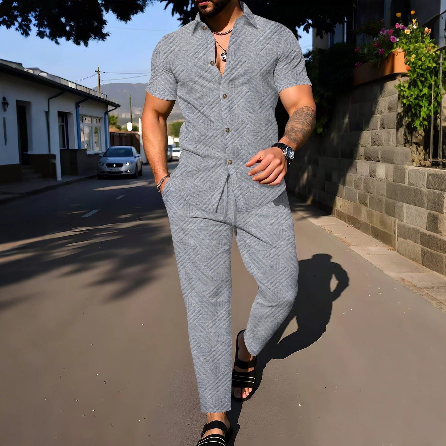 Mason Micro-Textured Shirt & Trousers Co-Ord Set