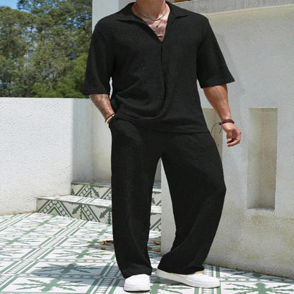 Leo Textured Plissé Shirt & Trousers Co-Ord Set
