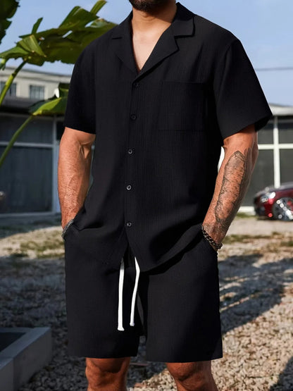 Arlo Cotton-Linen Cuban Collar Shirt & Shorts Co-Ord Set