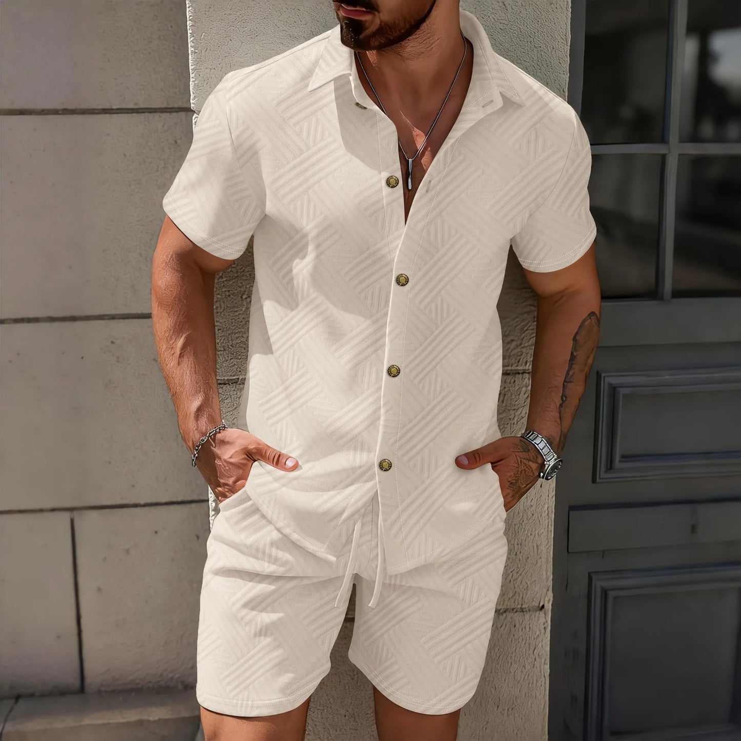 St. Tropez Button-Up Jacquard Two-Piece Set