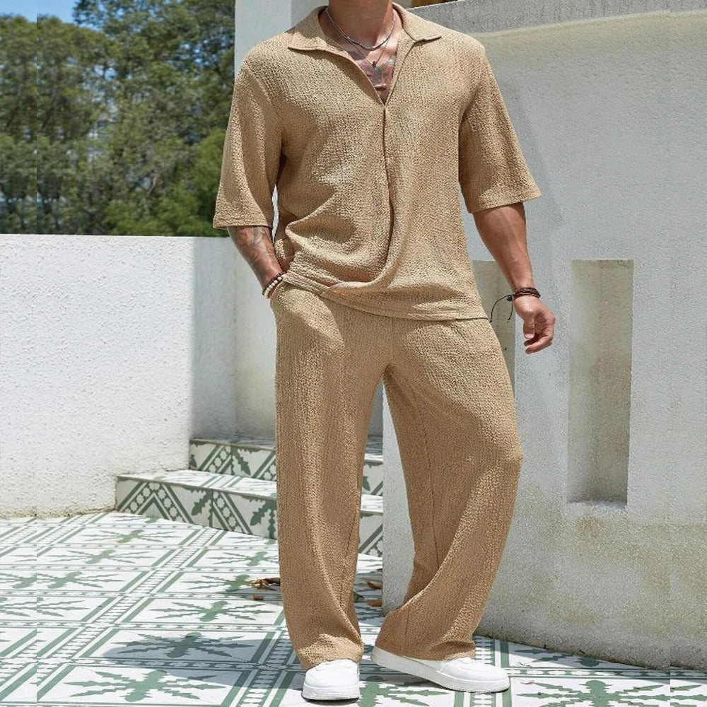 Leo Textured Plissé Shirt & Trousers Co-Ord Set