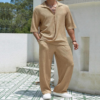 Leo Textured Plissé Shirt & Trousers Co-Ord Set