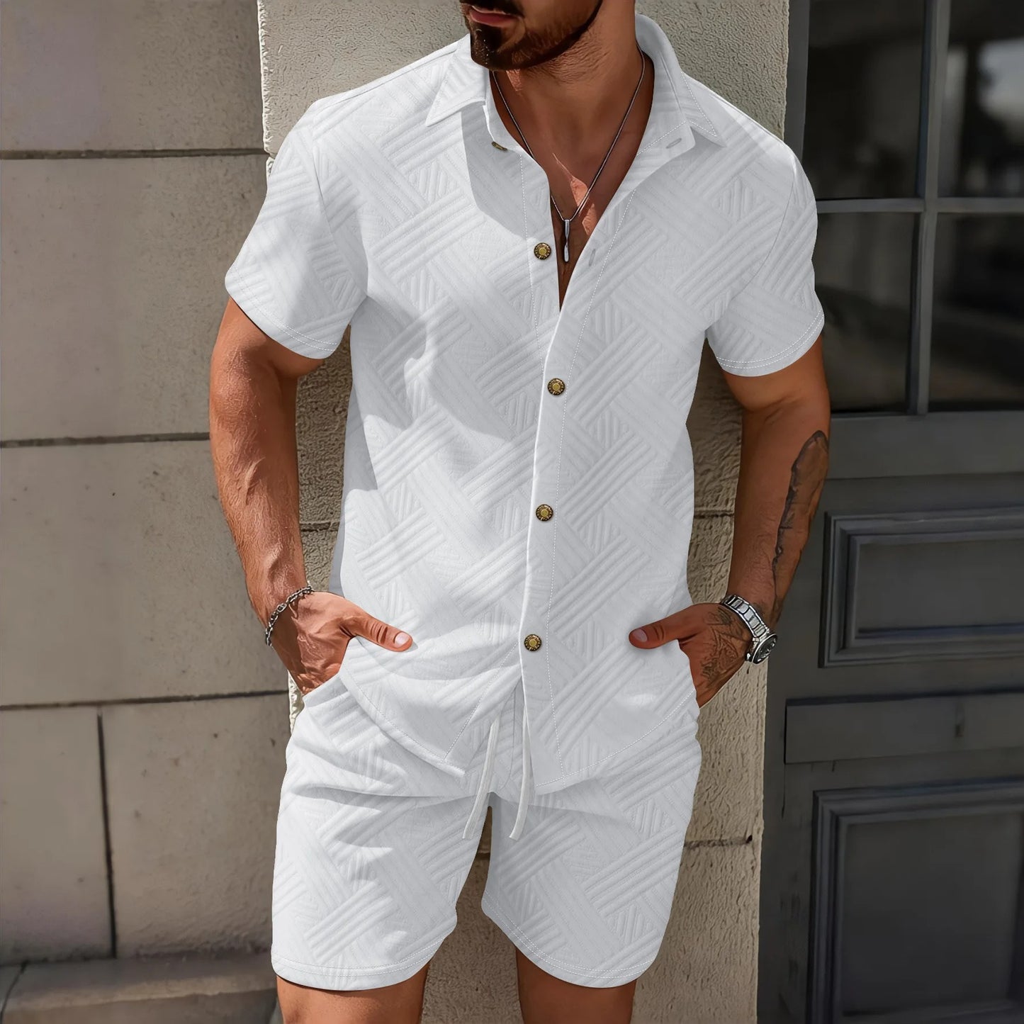 St. Tropez Button-Up Jacquard Two-Piece Set