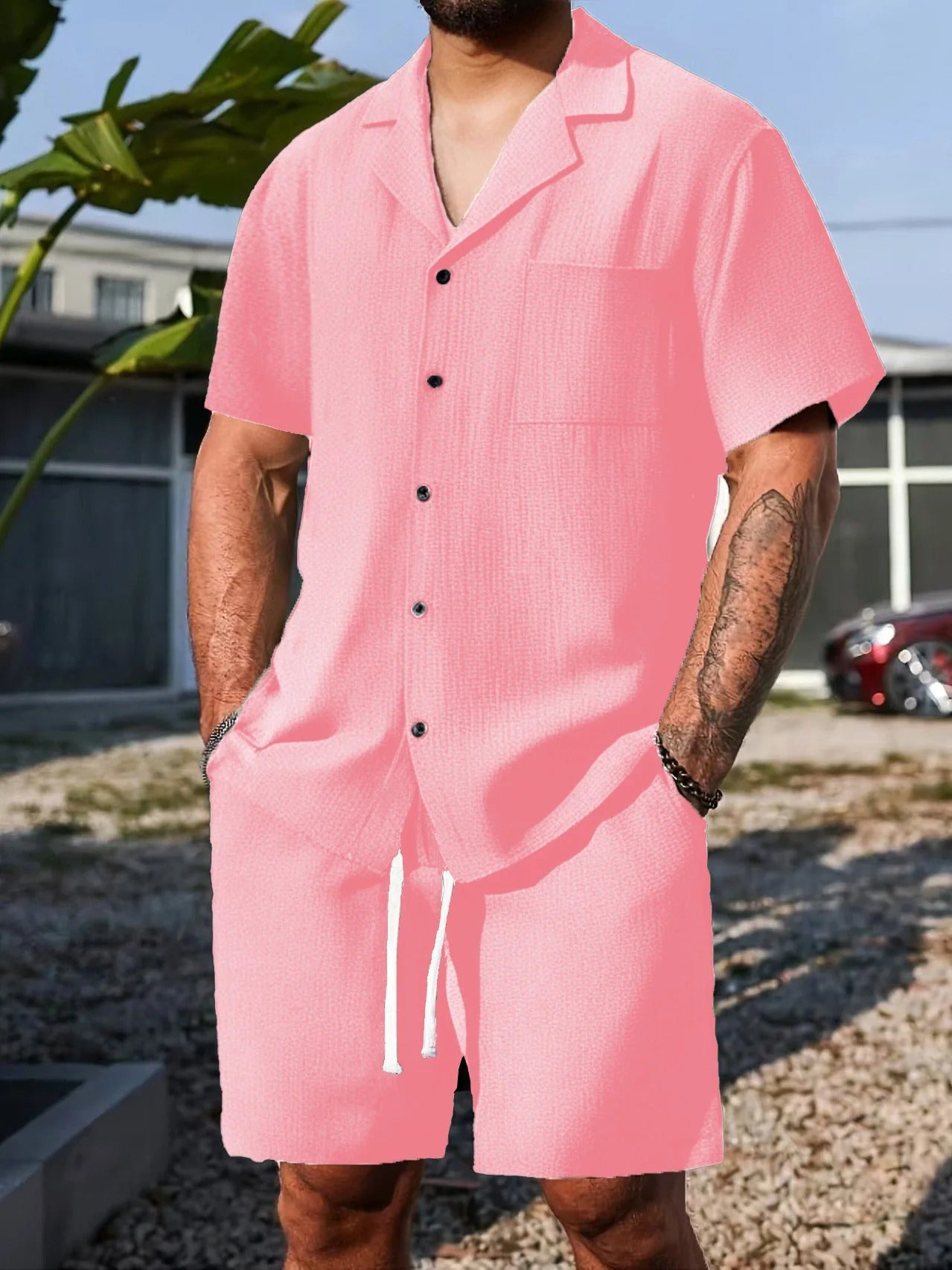 Arlo Cotton-Linen Cuban Collar Shirt & Shorts Co-Ord Set