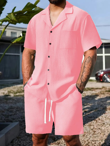 Arlo Cotton-Linen Cuban Collar Shirt & Shorts Co-Ord Set